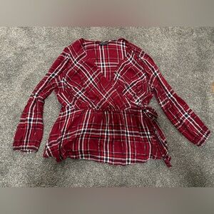 Lane Bryant Red Plaid faux- Wrap Blouse size 16 holiday